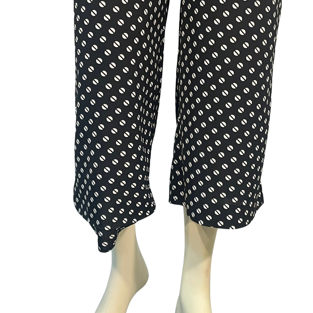 Michael Kors Sz 2 Belted Jumpsuit Cropped Pants V-Neck Bodice Black White Dots - Picture 10 of 13